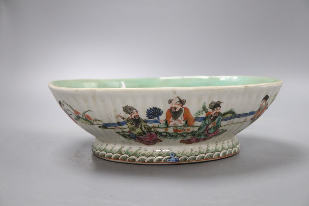 A Chinese famille rose lozenge bowl, length 26cm